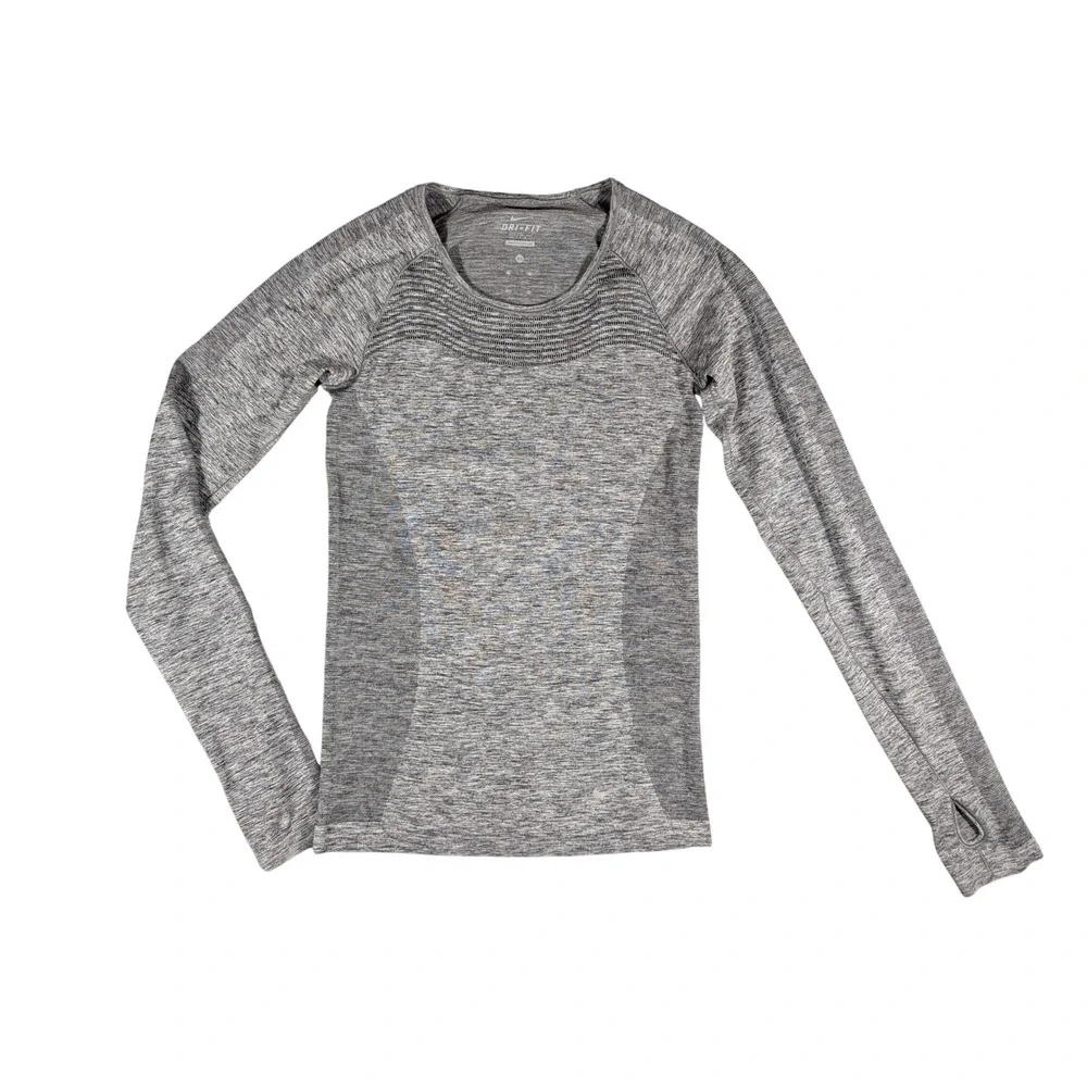 Nike Dri-FIT Knit Running Top Womens Extra Small XS Gray Heather Long Sleeve